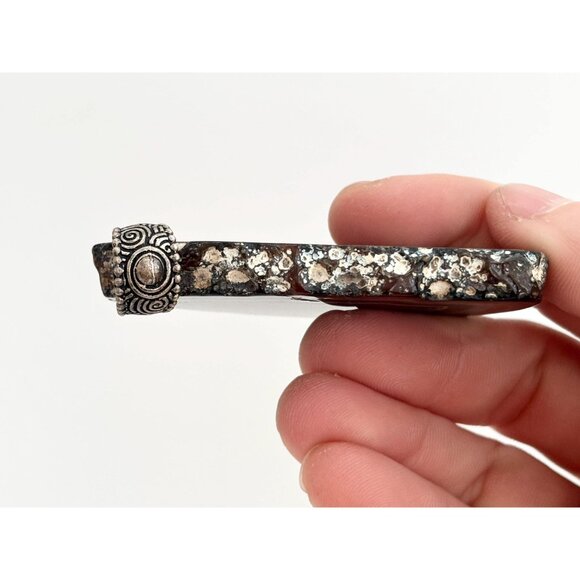 Brown & White Banded Sliced Agate Geode Crystal Large Silver T Vintage Pendant - Picture 10 of 16